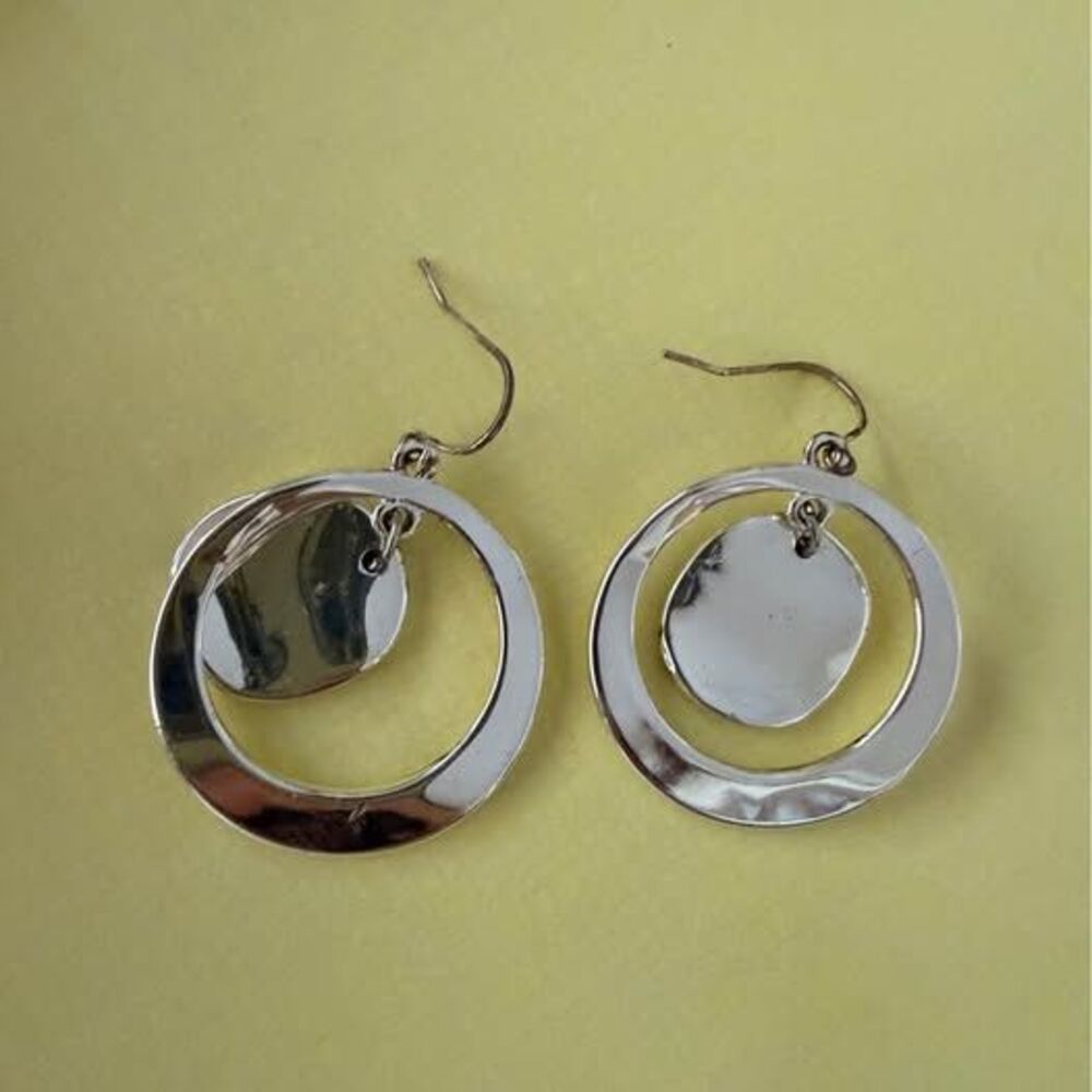 Kenneth Cole Silver Tone Double Circle Drop Earrings